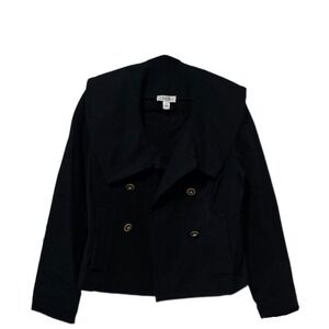 St. John Sport Womens Black Double Breasted Wide Collar Jacket Gold Buttons S